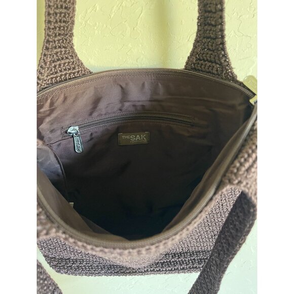 The Sak Amberly Chocolate Brown Woven Shoulder Bag Zip Closure 90s Y2K - Picture 5 of 8